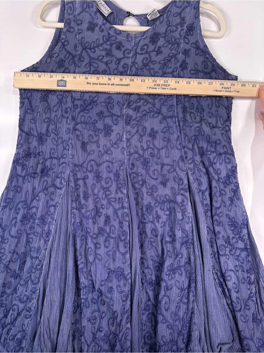 Vintage Starina Sleeveless Aline Dress Floral Embroidered Rayon Blue M - Picture 8 of 11